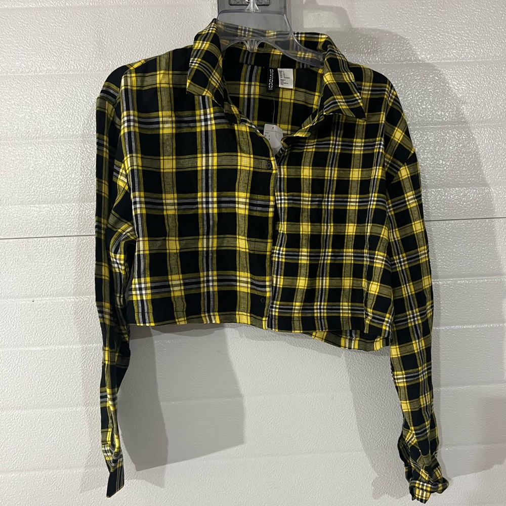 Nwt h&m cropped plaid button up shirt size large